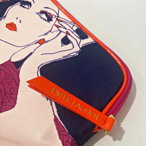 Estee Lauder Womens Cosmetic Bag Mod Pop Art Lady Face Zipper Close - Picture 2 of 4